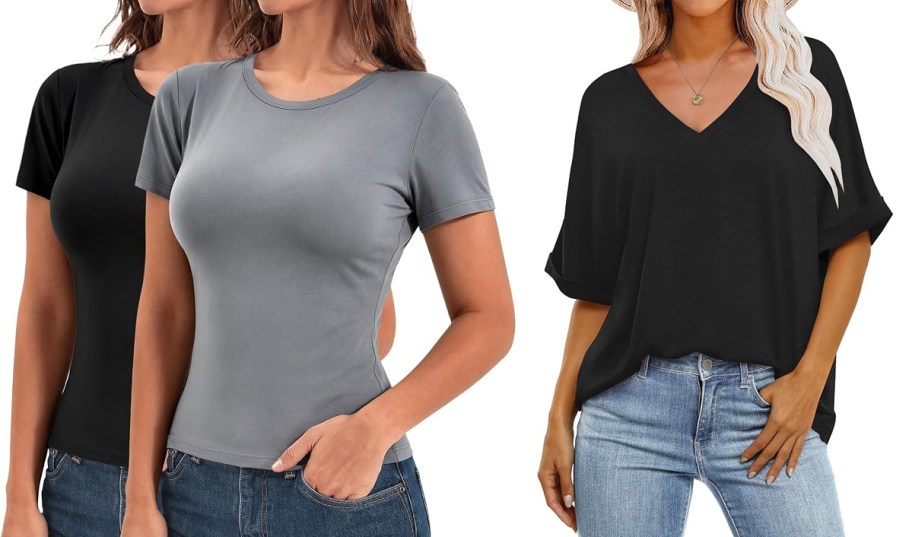 women wearing black and gray shirts 