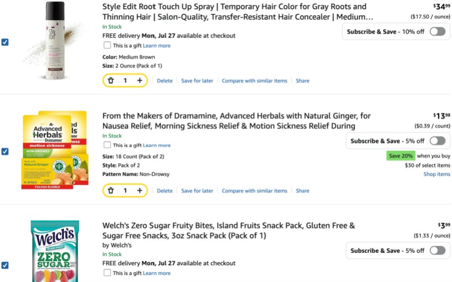 screenshot of amazon order