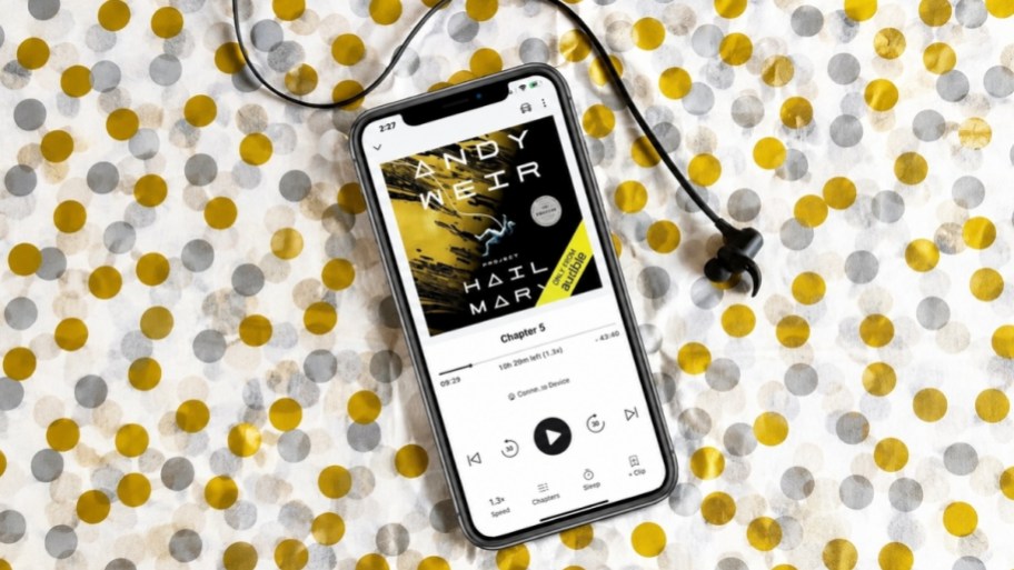 an iphone with audible app running