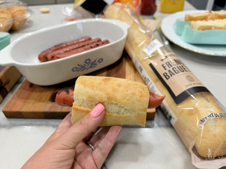 french bagette as hot dog bun