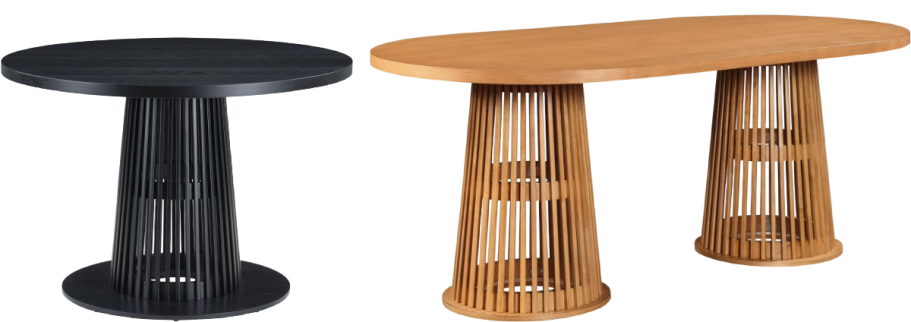 black dining table and wood dining table
