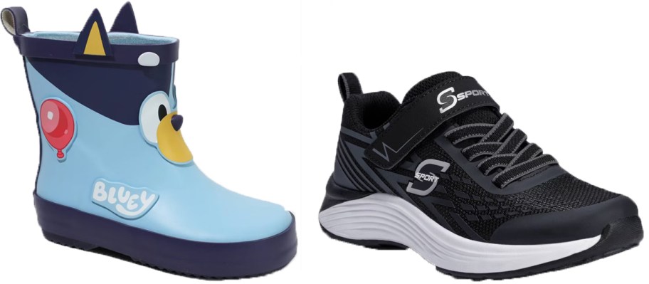 bluey boot and black shoe