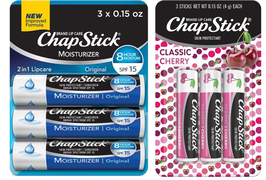 two three packs of chapstick 