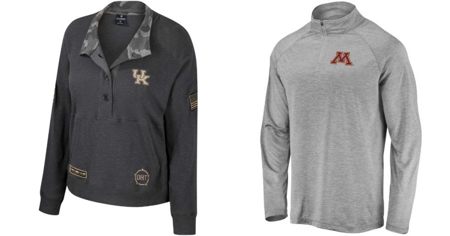 two college sweatshirts