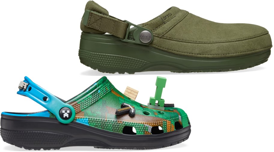 minecraft and green clogs 