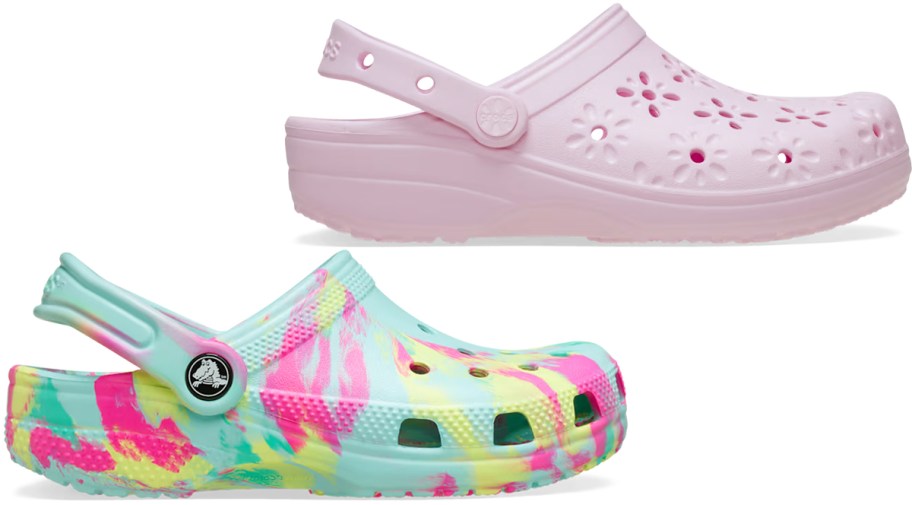 rainbow and pink clogs 