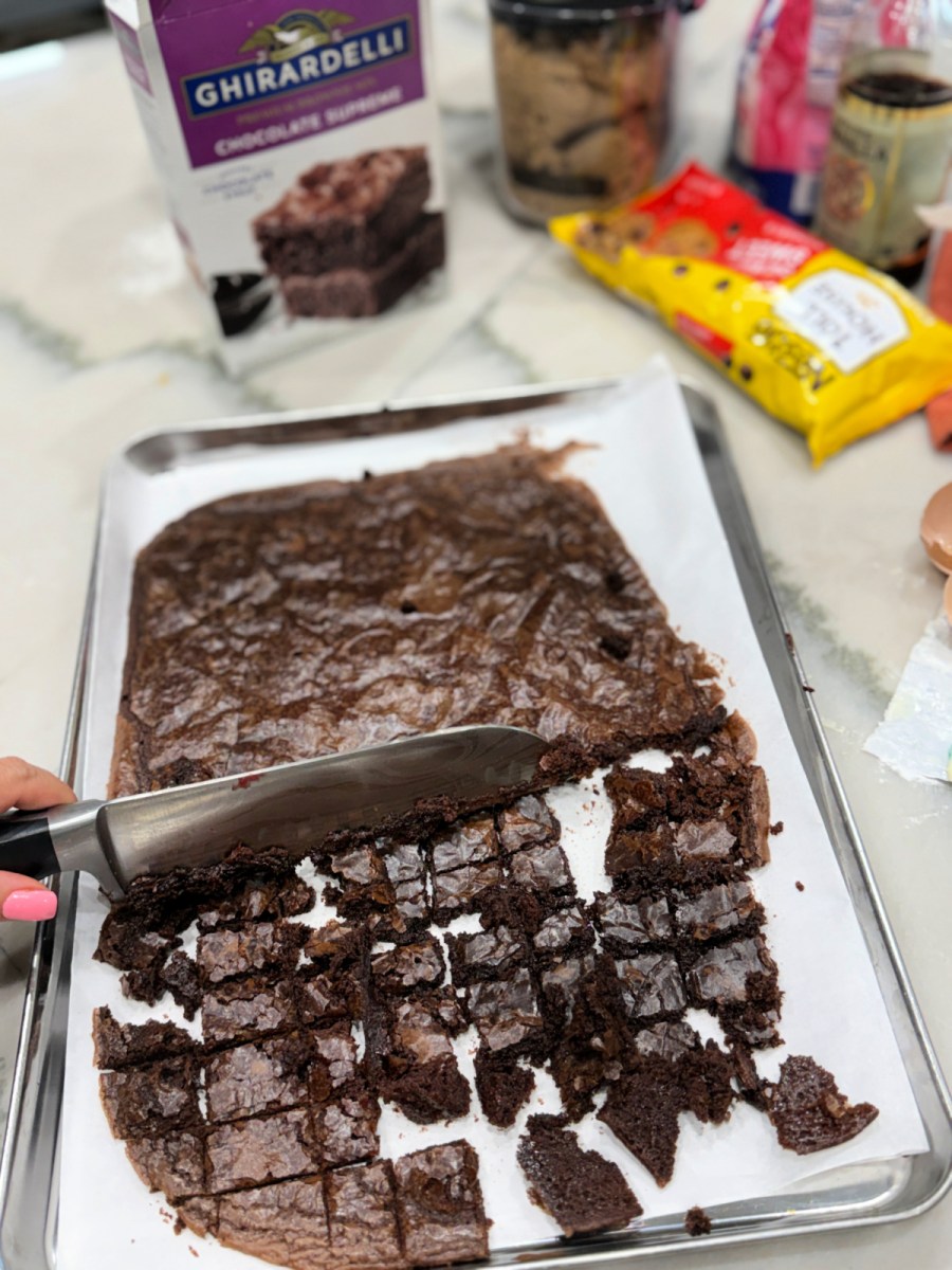 cutting up brownies from cookie dough skillet (1)