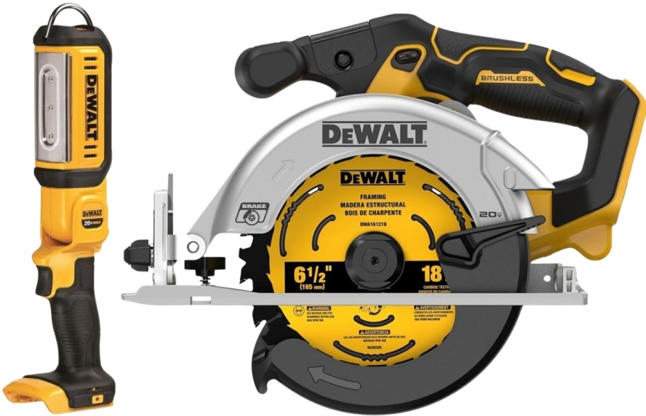a work light and circular saw