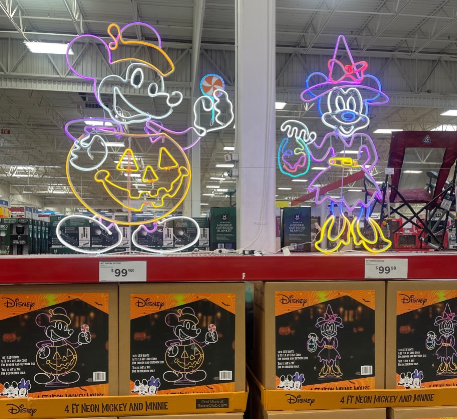 neon minnie and mickey mouse on display at sam's club