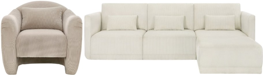 beige side chair and sectional sofa