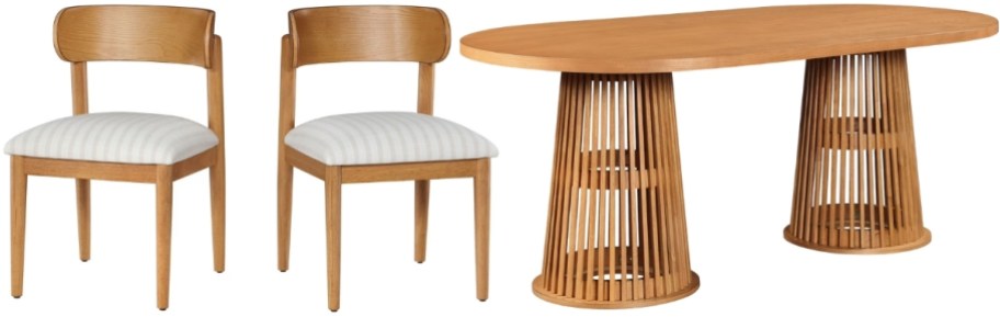 honey colored chairs and oval dining table