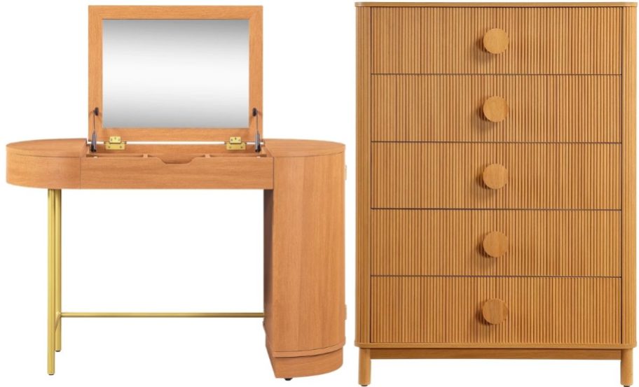 honey colored vanity and dresser