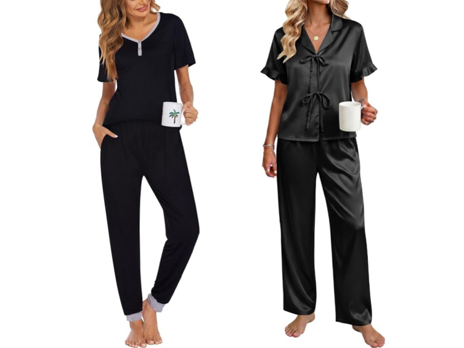 women wearing black pajamas