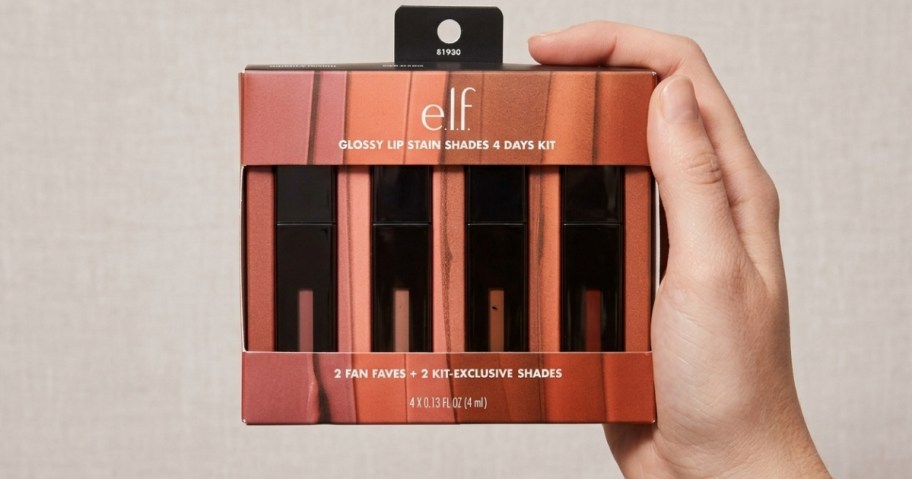 hand holding lip stain gift set