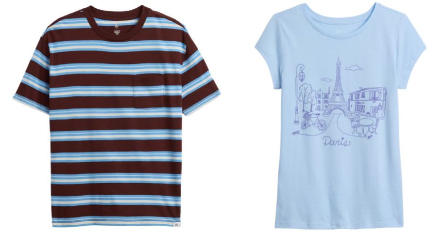 a blue striped boys gap top and a light blue girls gap top with a "Paris" graphic on it
