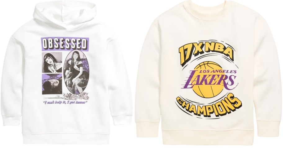 girls graphic hooded sweatshirt and boys graphic sweatshirt