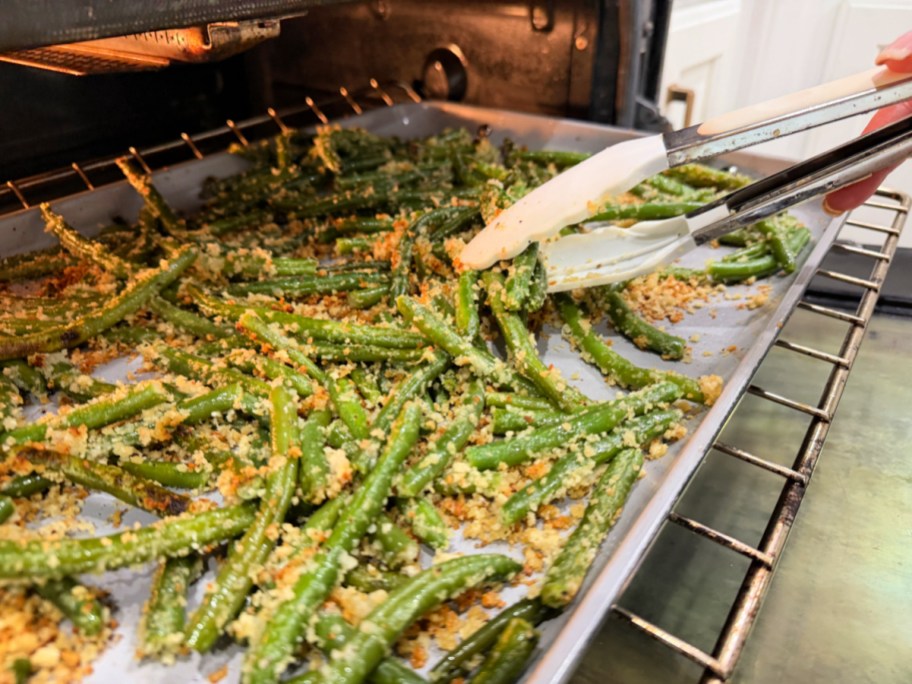green beans in the oven after baking