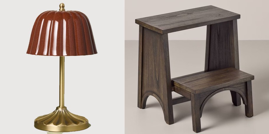 red lamp and black stool 