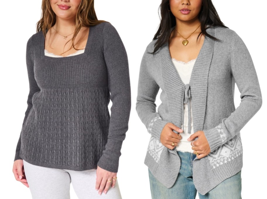 woman in a sweater and one in a tie front cardi