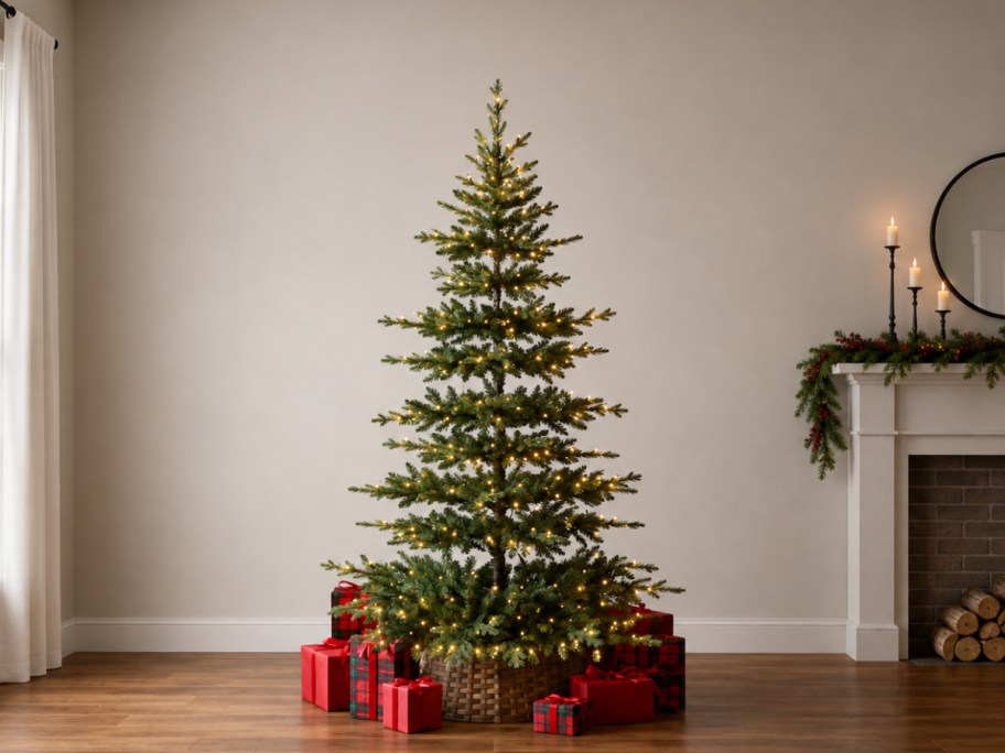 sparse christmas tree in living room