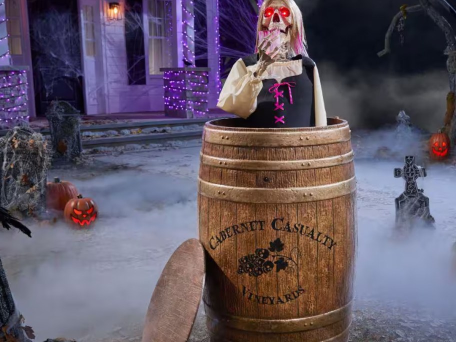 skeleton coming out of cabernet barrel 