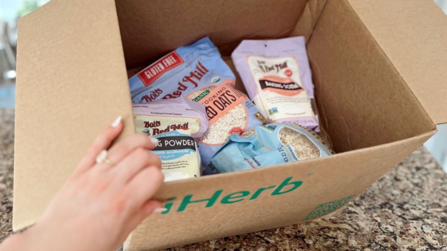 box filled with iherb groceries