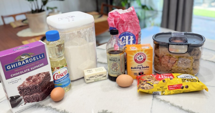 ingredients to make brownie skillet cookie