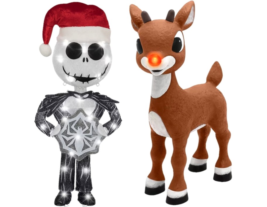 jack skellington and rudolph lighted yard decor