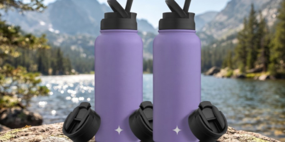 Insulated Water Bottle 2-Pack Only $19.99 Shipped (Includes 4 Lids & 4 Straws!)