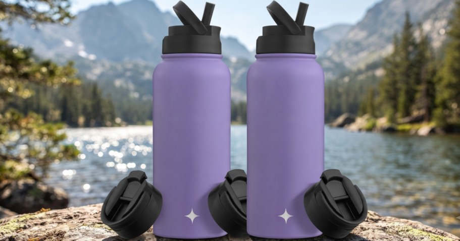 Insulated Water Bottle 2-Pack Only $19.99 Shipped (Includes 4 Lids & 4 Straws!)