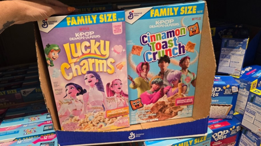 2 different boxes of kpop demon hunters cereal