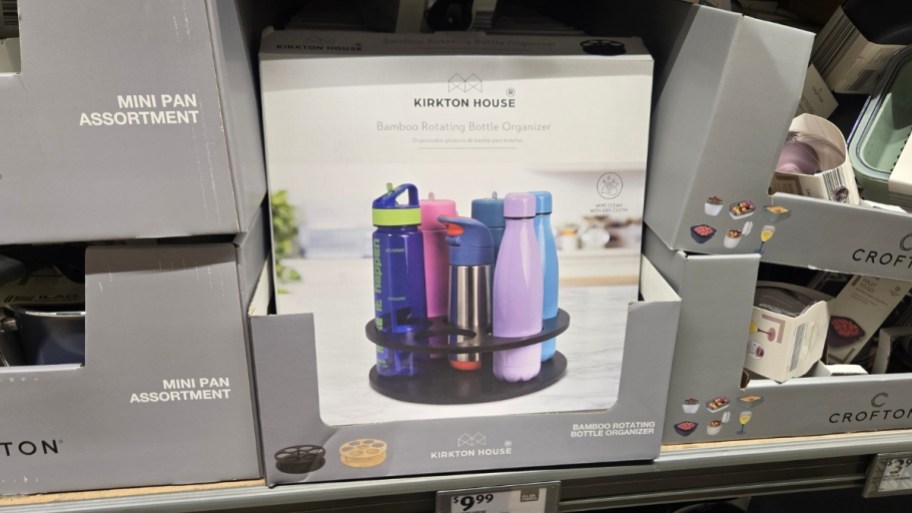 a watrer bottle organzer on a store shelf