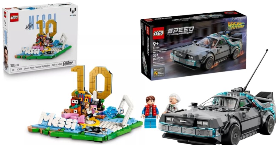 Lego Lionel Messi set and Back to the Future time machine set