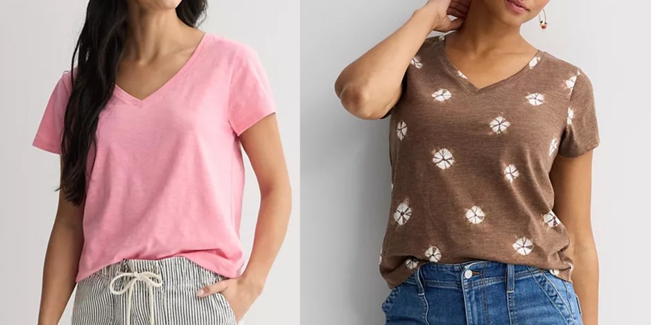 women wearing pink and brown tees 