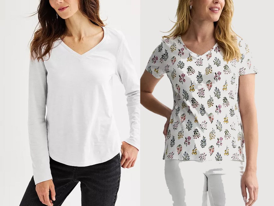 women wearing white and floral tops 