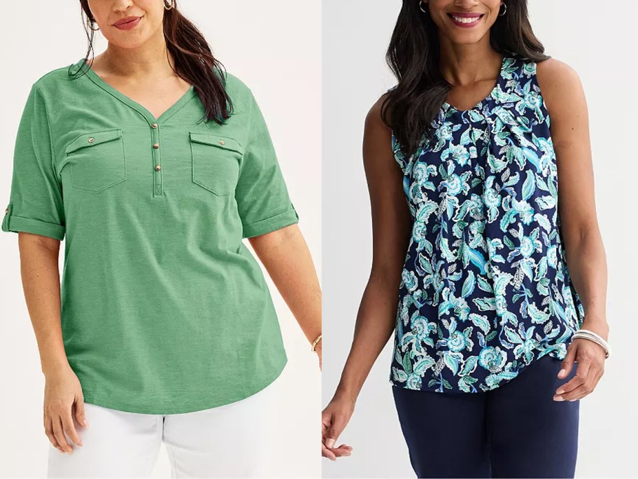 women wearing green and blue tops 