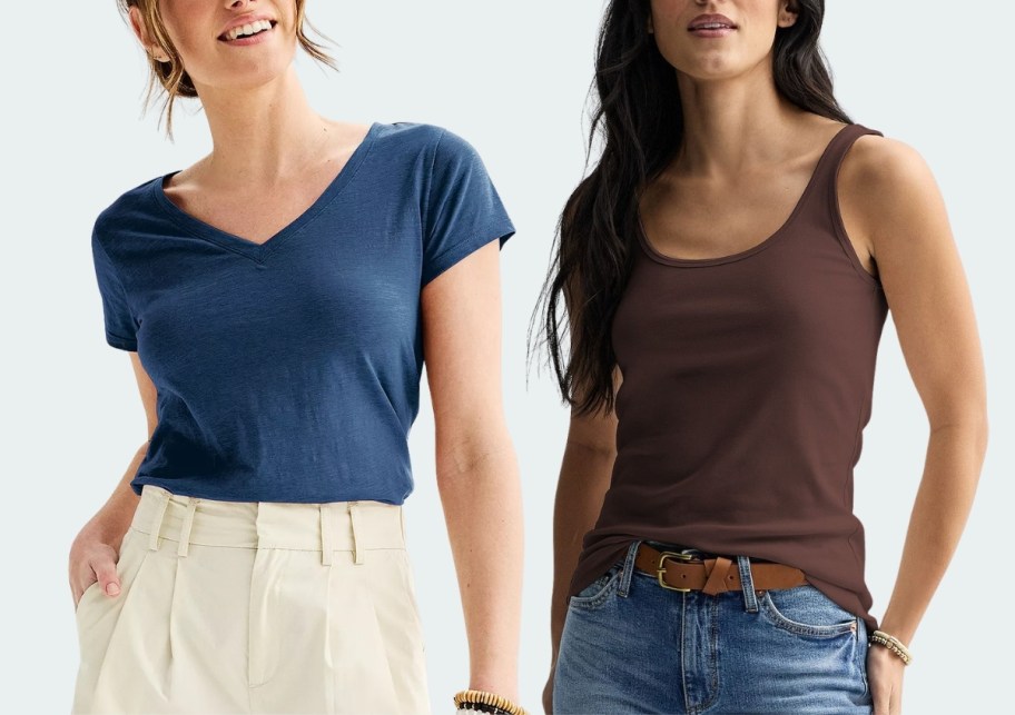 two women wearing kohls vneck tee and tank top