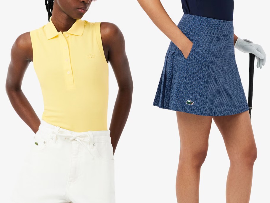woman wearing yellow top and blue skirt 