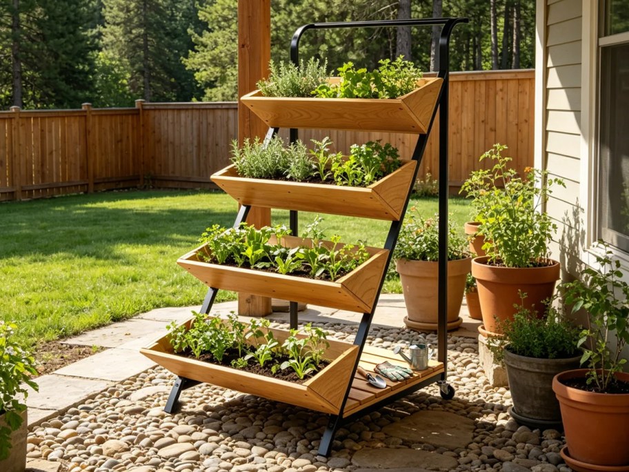 stacked wood planter box 