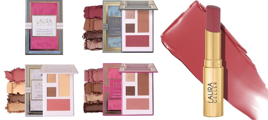 laura geller shadow and blush palettes and jelly balm tube