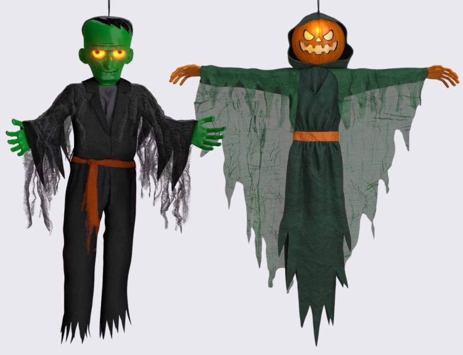 two hanging outdoor halloween decorations