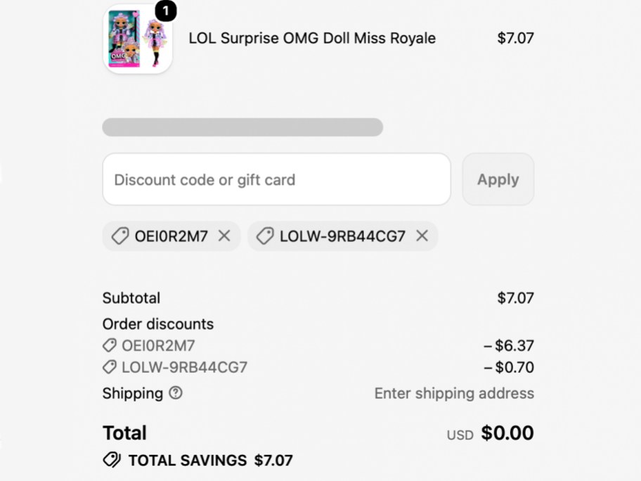Lol doll in cart in online shopping cart