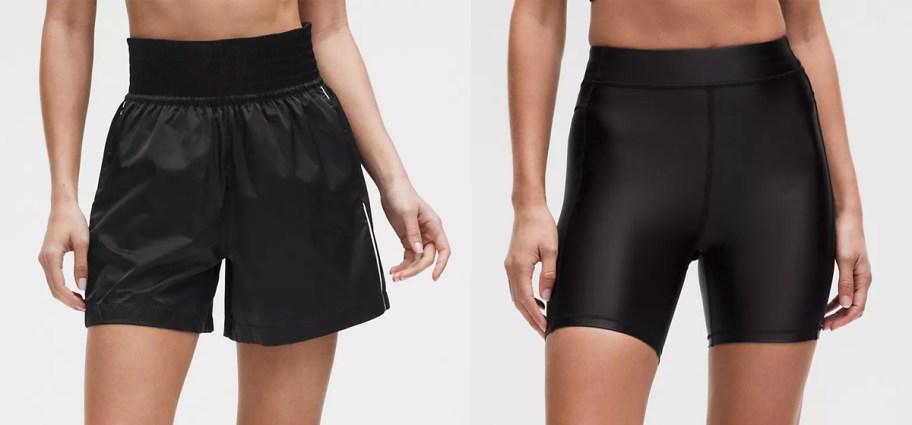 two women in black shorts