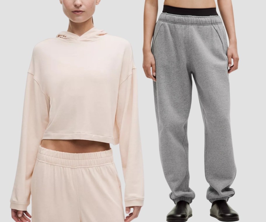 woman in a hoodie and woman in scuba joggers 