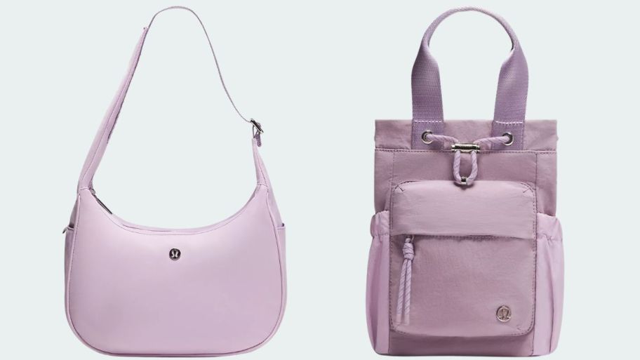 Two lululemon lavender bags with a blue gray background