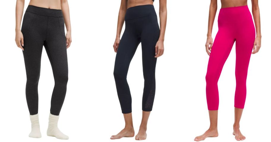 three women wearing lululemon leggings