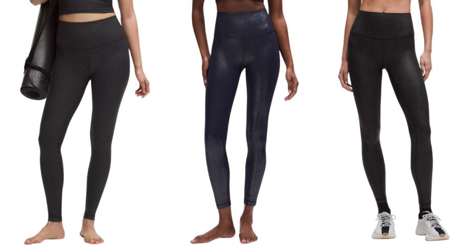 three women wearing lululemon leggings