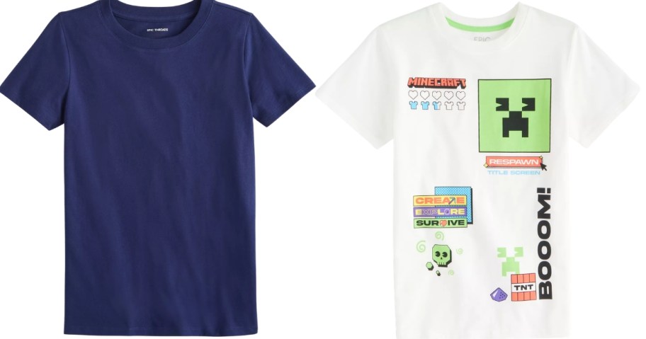 a boy's blue tee and a boy's Minecraft tee