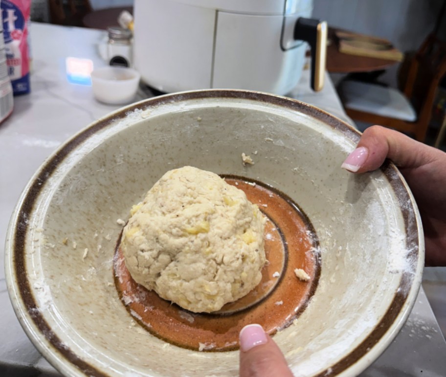 making a dough ball with just mashed banana and flour