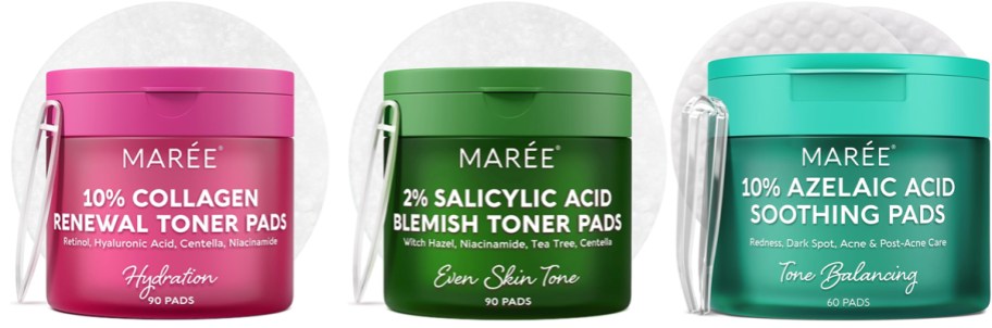 collagen, salicylic, and azelaic toner pads packs
